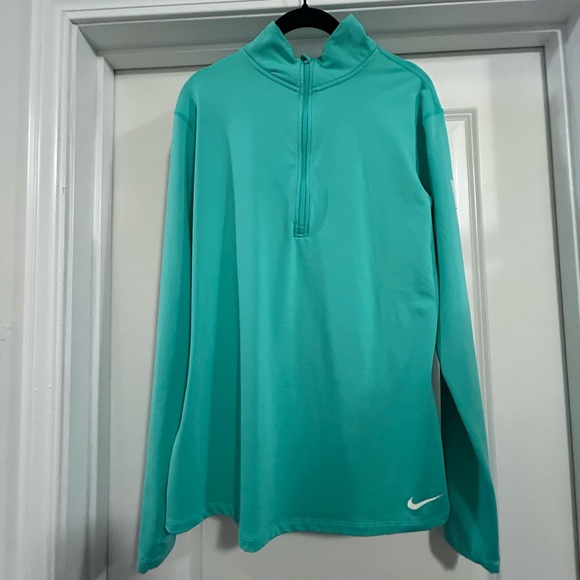 Nike Teal Long Sleeve 1/4 Zip Pullover with logo graphic sleeve - Picture 1 of 3